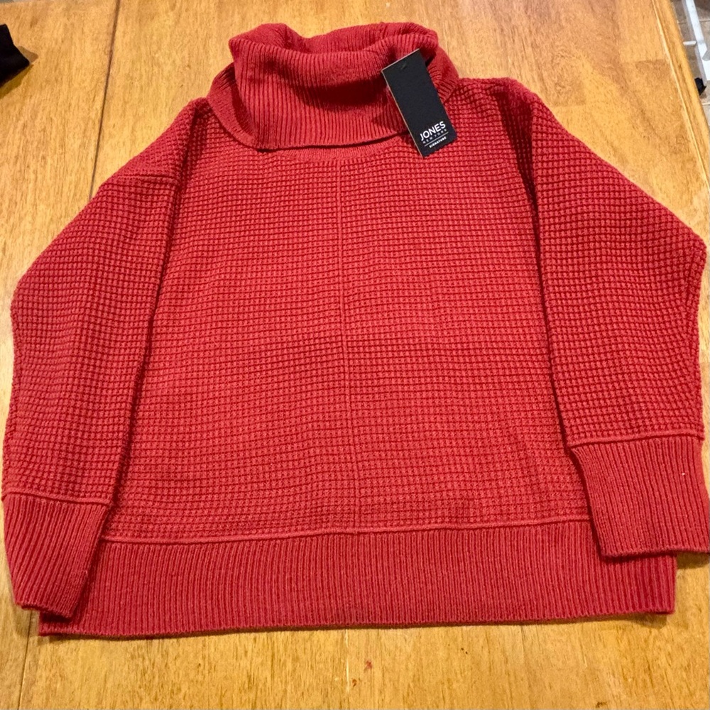 Jones New York Chunky Waffle Knit Cozy Turtleneck Sweater Red Size Large NWT